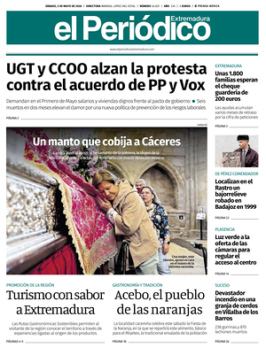 Portada El Periódico Extremadura de hoy - Periódico regional
