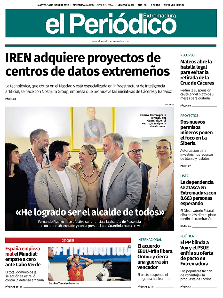 Portada El Periódico Extremadura de hoy - Quiosco 16 junio 2026