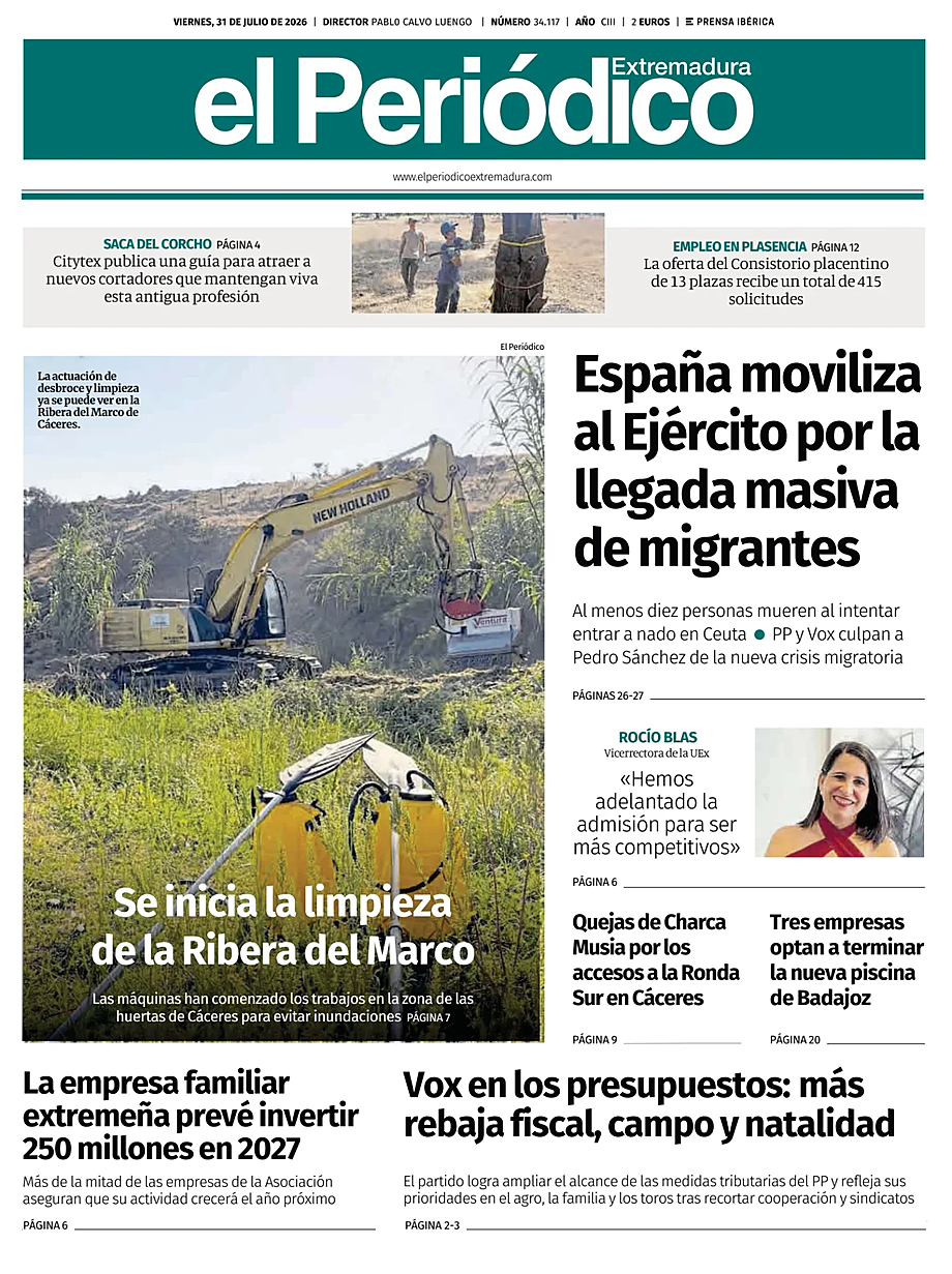 Portada El Periódico Extremadura de hoy - Quiosco 31 julio 2026