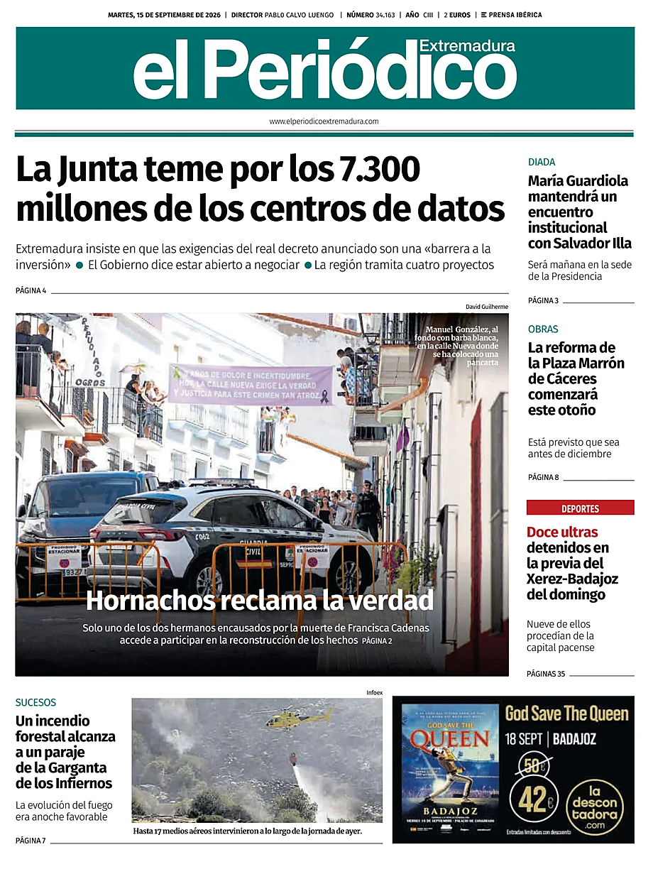 Portada El Periódico Extremadura de hoy - Quiosco 15 septiembre 2026