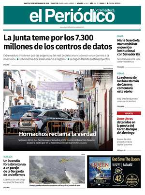 Prima pagina El Periódico Extremadura di oggi - Quotidiano regional