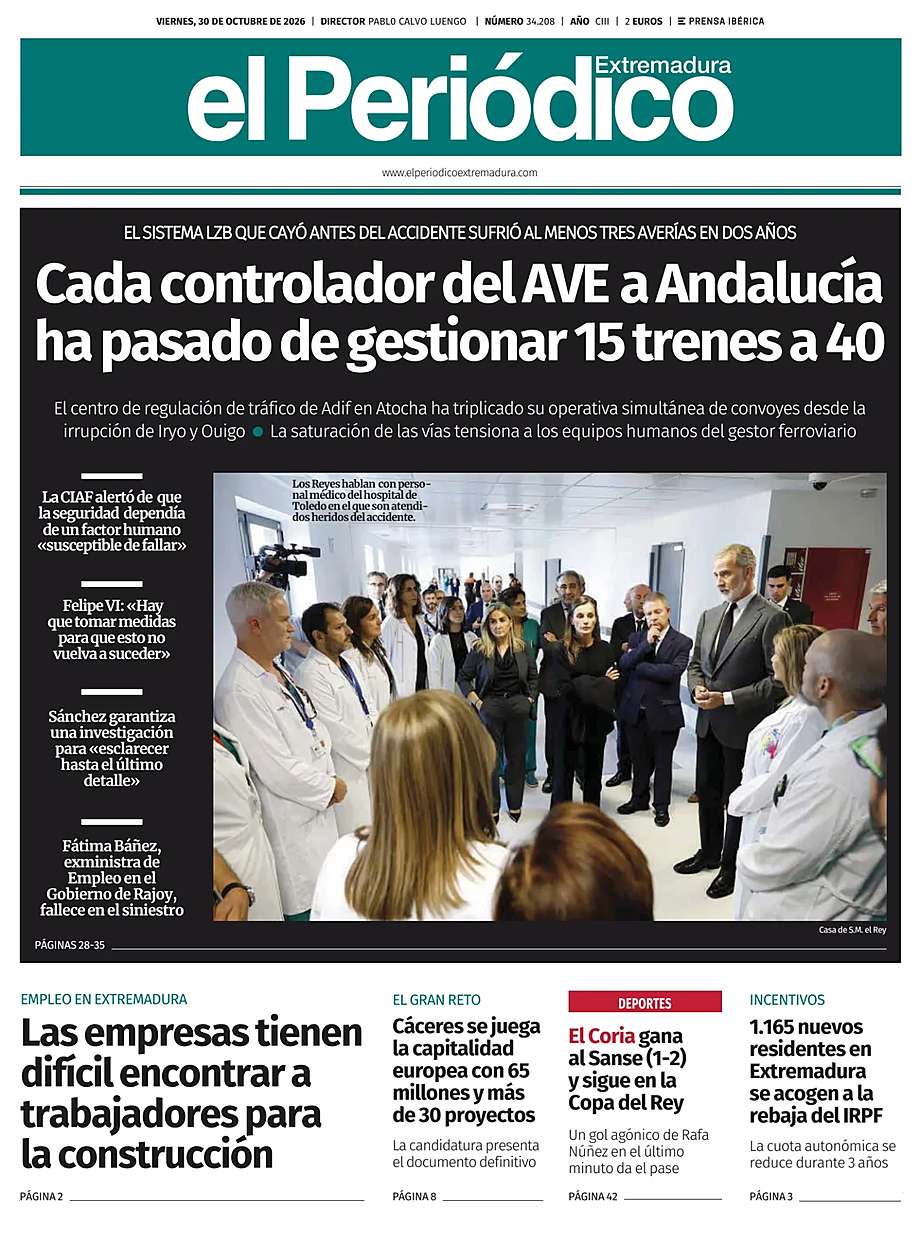Portada El Periódico Extremadura de hoy - Quiosco 30 octubre 2026