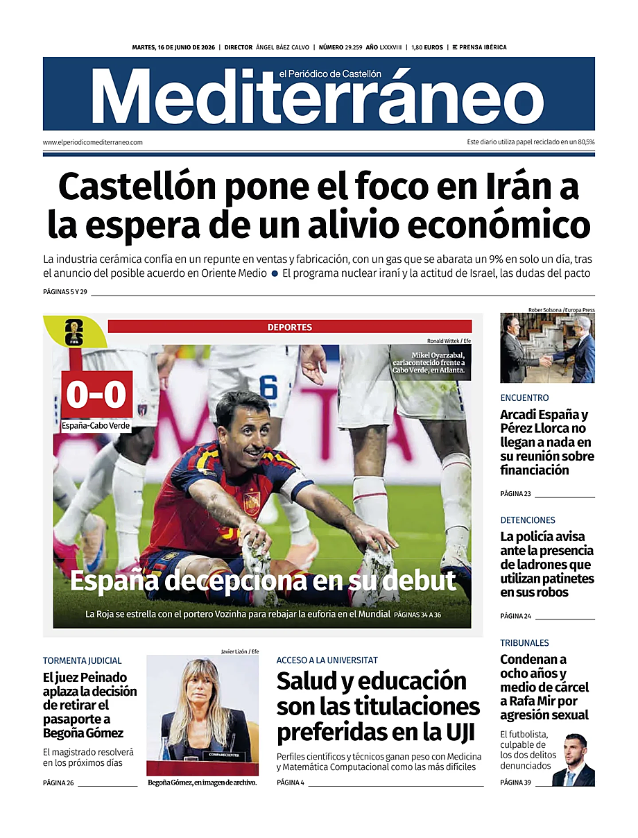 Portada El Periódico Mediterráneo de hoy - Quiosco 16 junio 2026