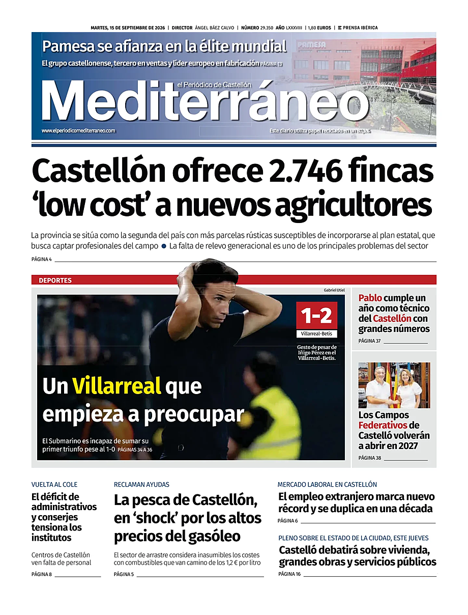 Portada El Periódico Mediterráneo de hoy - Quiosco 15 septiembre 2026