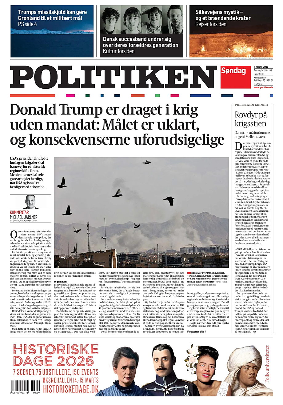 Prima pagina Politiken di oggi - Edicola 1 Marzo 2026