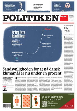 Prima pagina Politiken di oggi - Quotidiano estero