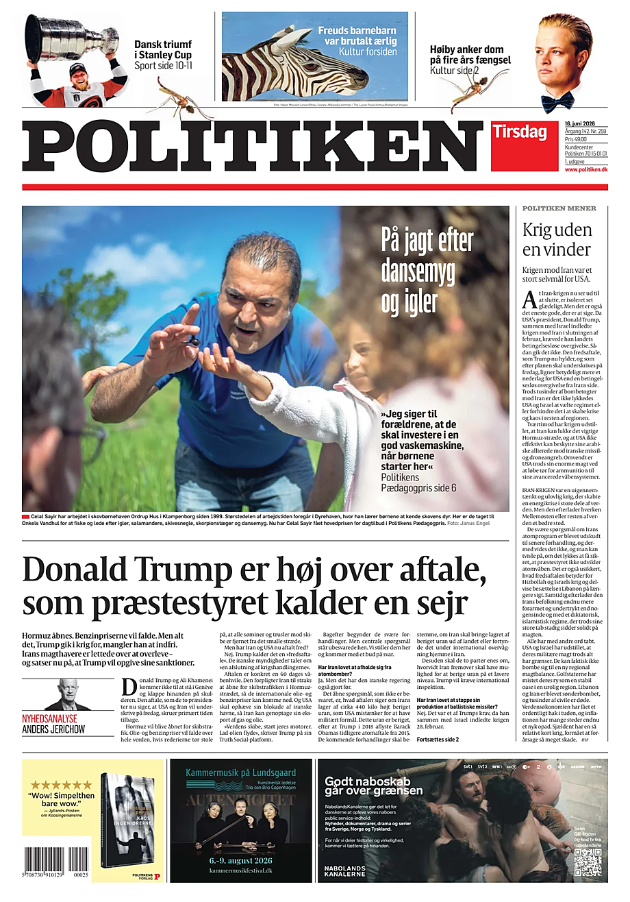 Portada Politiken de hoy - Quiosco 16 junio 2026