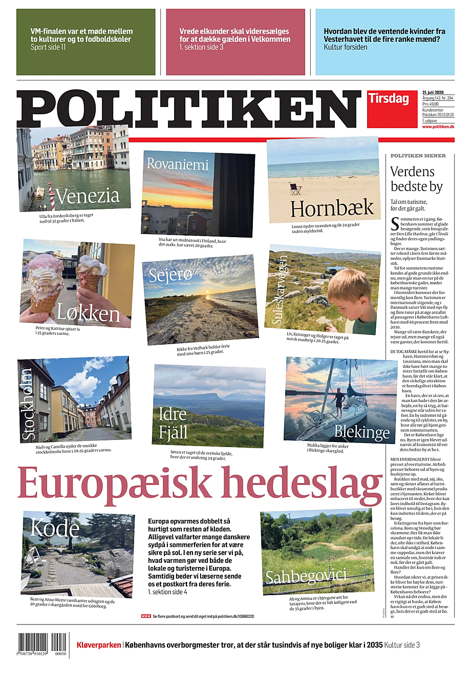 Prima pagina Politiken di oggi - Edicola 21 Luglio 2026