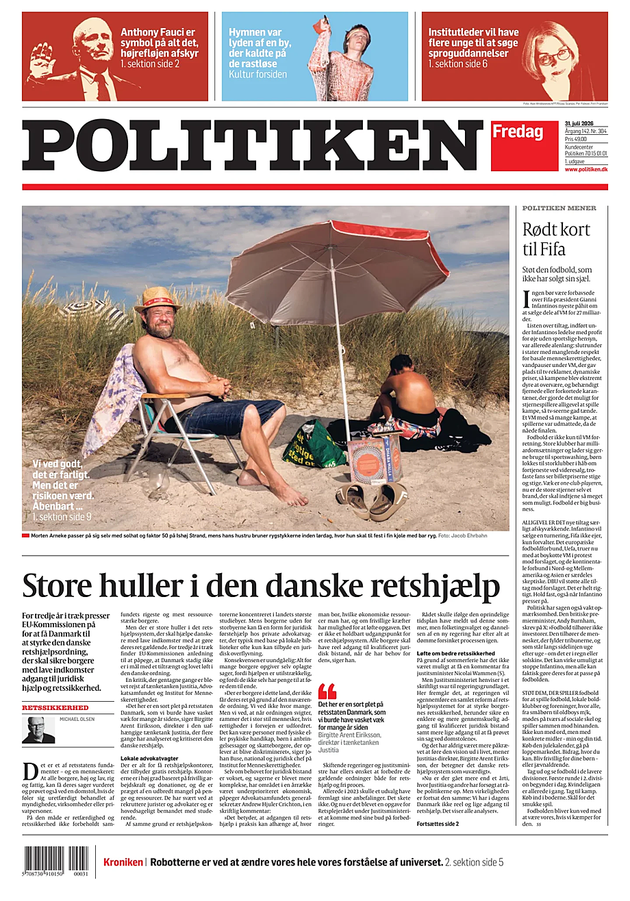 Portada Politiken de hoy - Quiosco 31 julio 2026