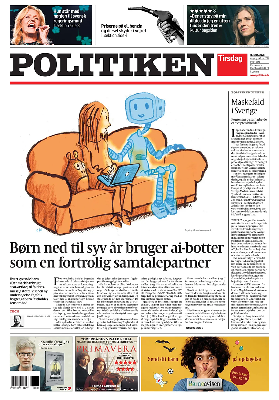 Portada Politiken de hoy - Quiosco 15 septiembre 2026