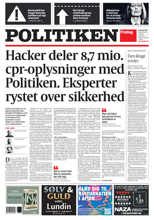 Prima pagina Politiken di oggi - Quotidiano estero