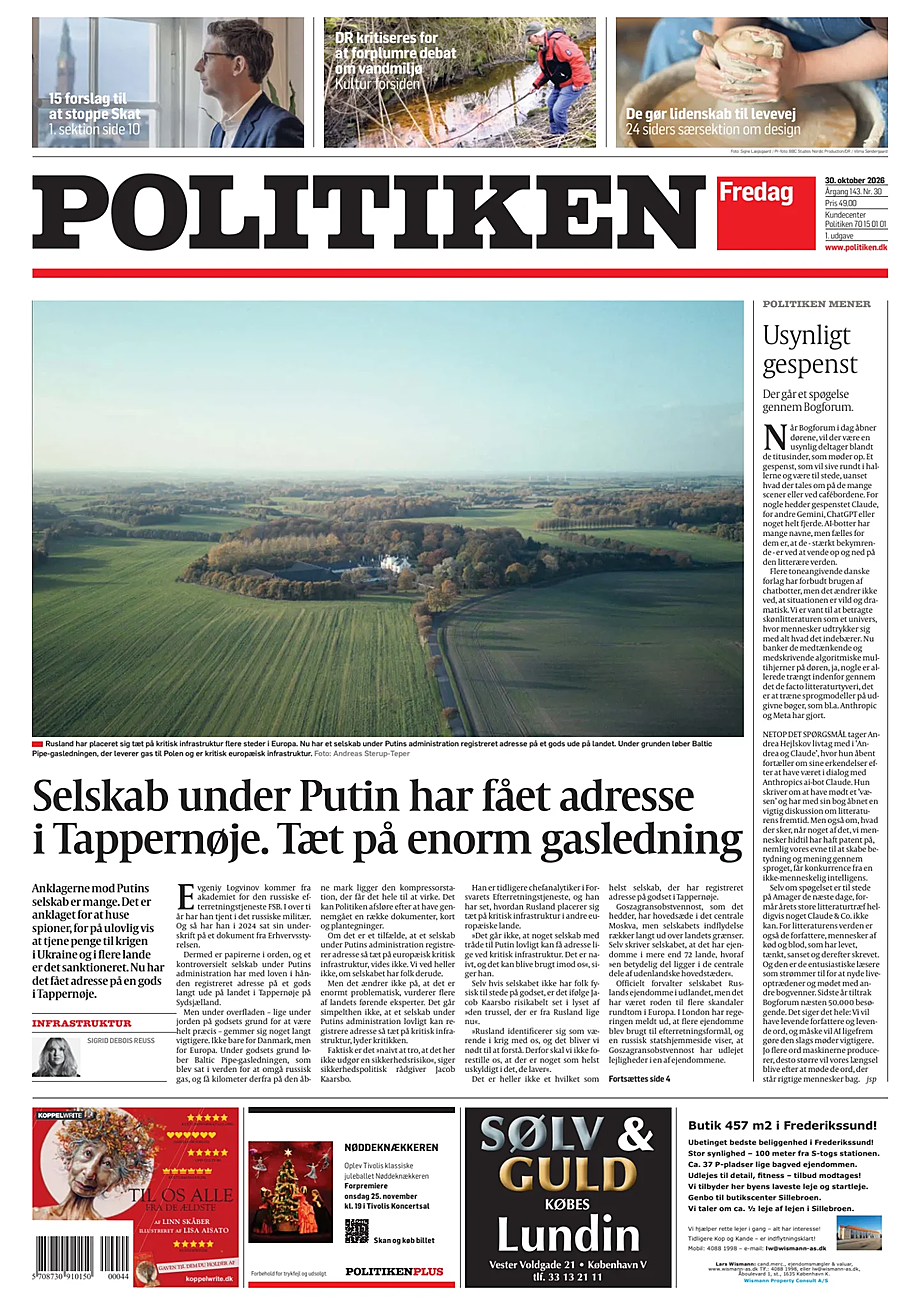 Portada Politiken de hoy - Quiosco 30 octubre 2026