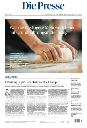 Prima pagina Die Presse di oggi - Quotidiano estero