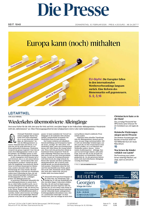 Prima pagina Die Presse di oggi - Quotidiano estero