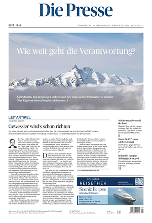 Prima pagina Die Presse di oggi - Quotidiano estero