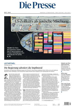 Prima pagina Die Presse di oggi - Quotidiano estero