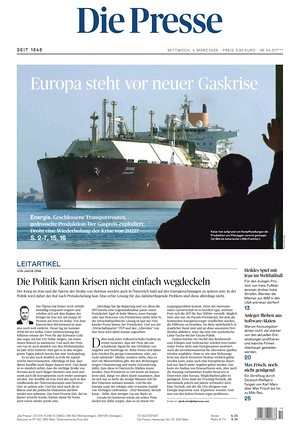 Prima pagina Die Presse di oggi - Quotidiano estero