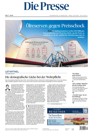 Prima pagina Die Presse di oggi - Quotidiano estero