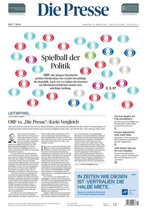 Prima pagina Die Presse di oggi - Quotidiano estero