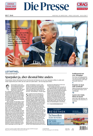 Prima pagina Die Presse di oggi - Quotidiano estero