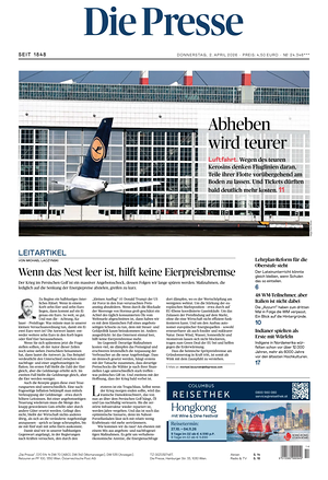 Prima pagina Die Presse di oggi - Quotidiano estero