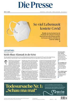 Prima pagina Die Presse di oggi - Quotidiano estero