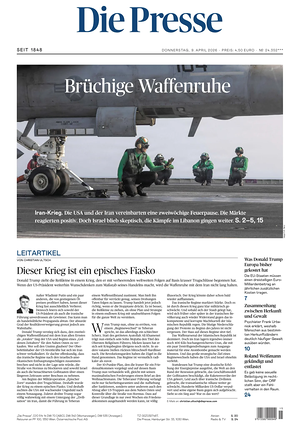 Prima pagina Die Presse di oggi - Quotidiano estero