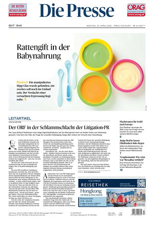 Prima pagina Die Presse di oggi - Quotidiano estero