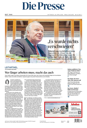 Prima pagina Die Presse di oggi - Quotidiano estero