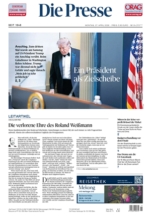 Prima pagina Die Presse di oggi - Quotidiano estero