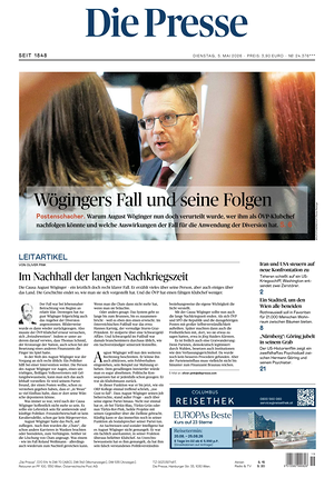 Prima pagina Die Presse di oggi - Quotidiano estero