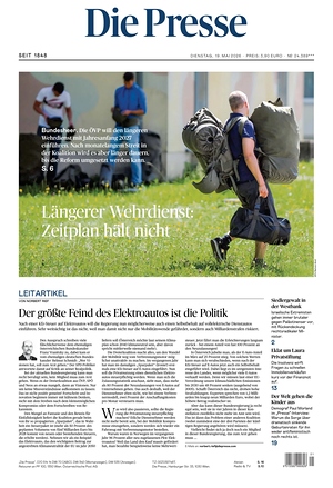 Prima pagina Die Presse di oggi - Quotidiano estero