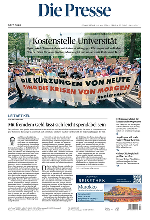 Prima pagina Die Presse di oggi - Quotidiano estero
