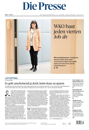 Prima pagina Die Presse di oggi - Quotidiano estero