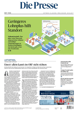 Prima pagina Die Presse di oggi - Quotidiano estero