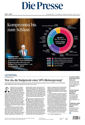 Prima pagina Die Presse di oggi - Quotidiano estero