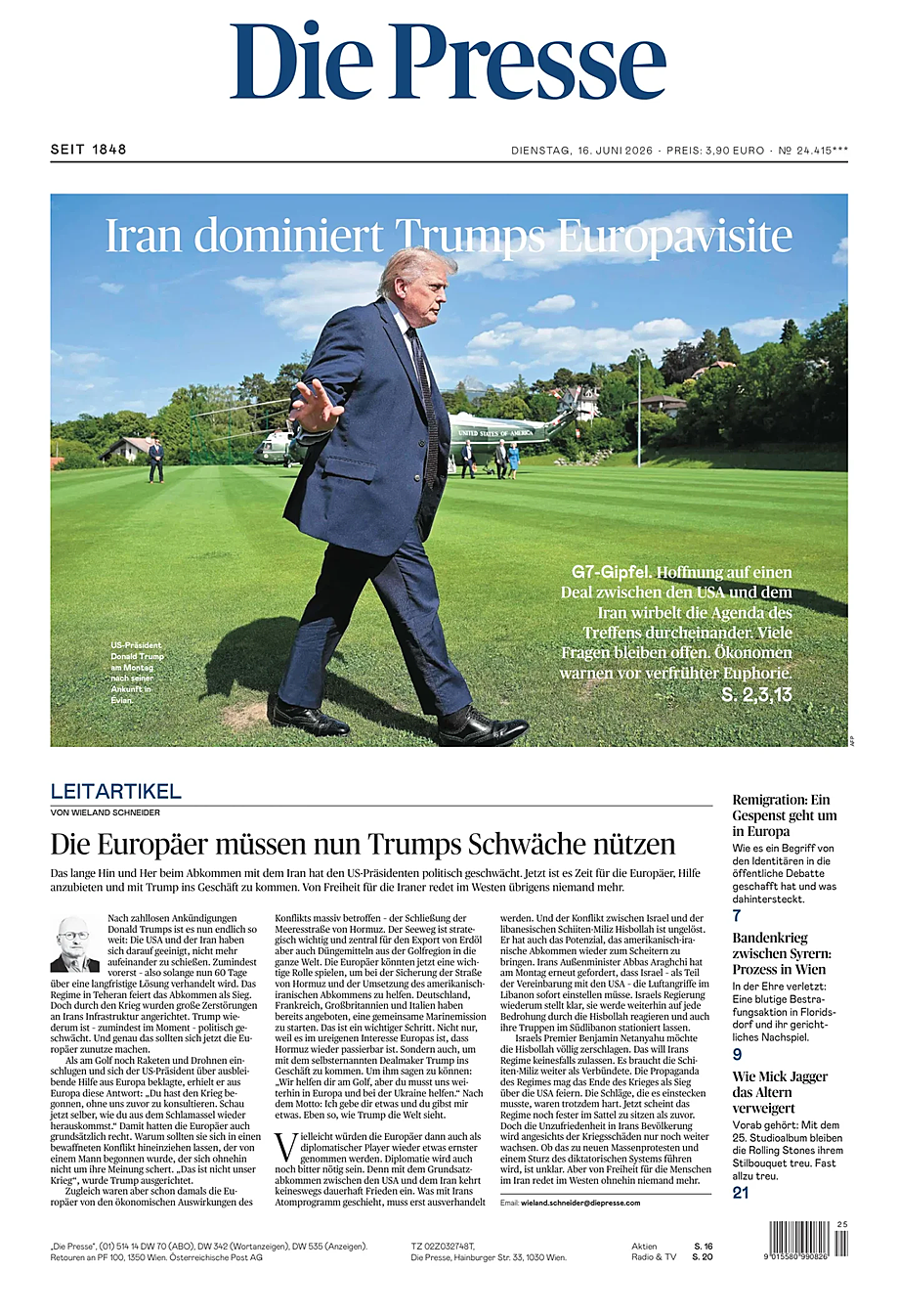 Portada Die Presse de hoy - Quiosco 16 junio 2026