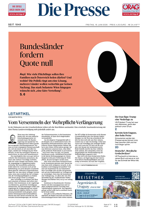 Prima pagina Die Presse di oggi - Quotidiano estero