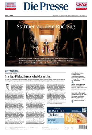 Prima pagina Die Presse di oggi - Quotidiano estero