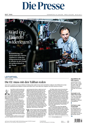 Prima pagina Die Presse di oggi - Quotidiano estero