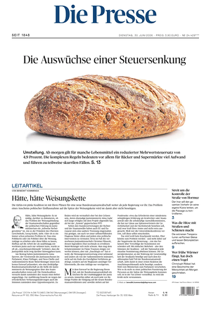 Prima pagina Die Presse di oggi - Quotidiano estero
