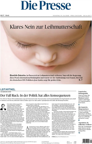 Prima pagina Die Presse di oggi - Quotidiano estero