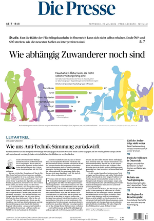 Prima pagina Die Presse di oggi - Quotidiano estero