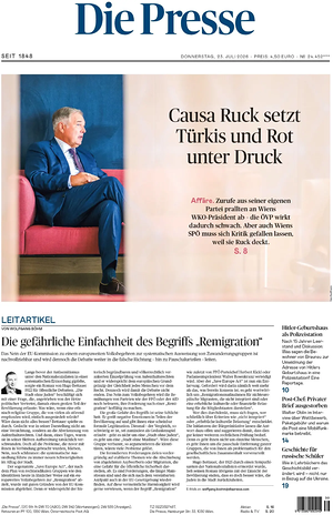 Prima pagina Die Presse di oggi - Quotidiano estero