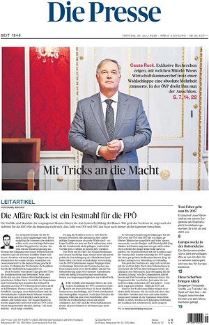 Prima pagina Die Presse di oggi - Quotidiano estero