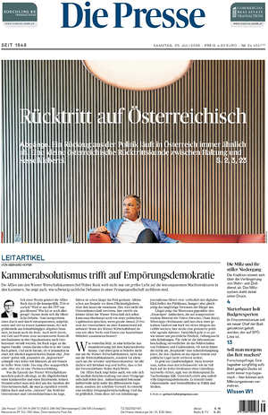 Prima pagina Die Presse di oggi - Quotidiano estero