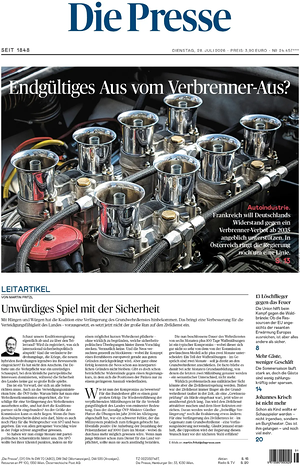 Prima pagina Die Presse di oggi - Quotidiano estero