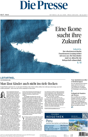 Prima pagina Die Presse di oggi - Quotidiano estero