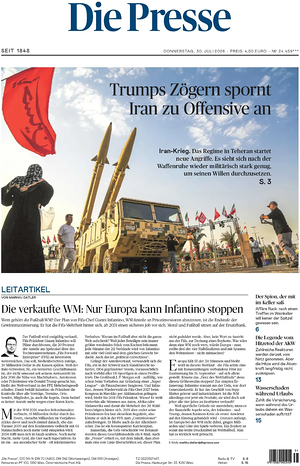 Prima pagina Die Presse di oggi - Quotidiano estero