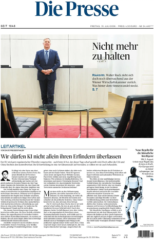 Prima pagina Die Presse di oggi - Quotidiano estero